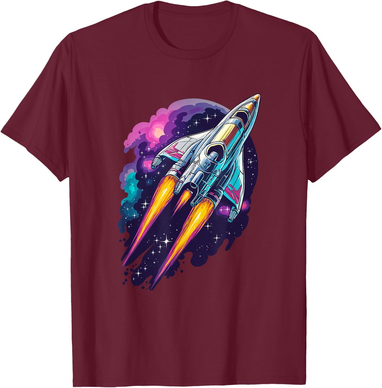 Universe Rocket Start Cosmos Shuttle Flight Galaxy Space , black T-Shirt - T-Shirt | Maroon