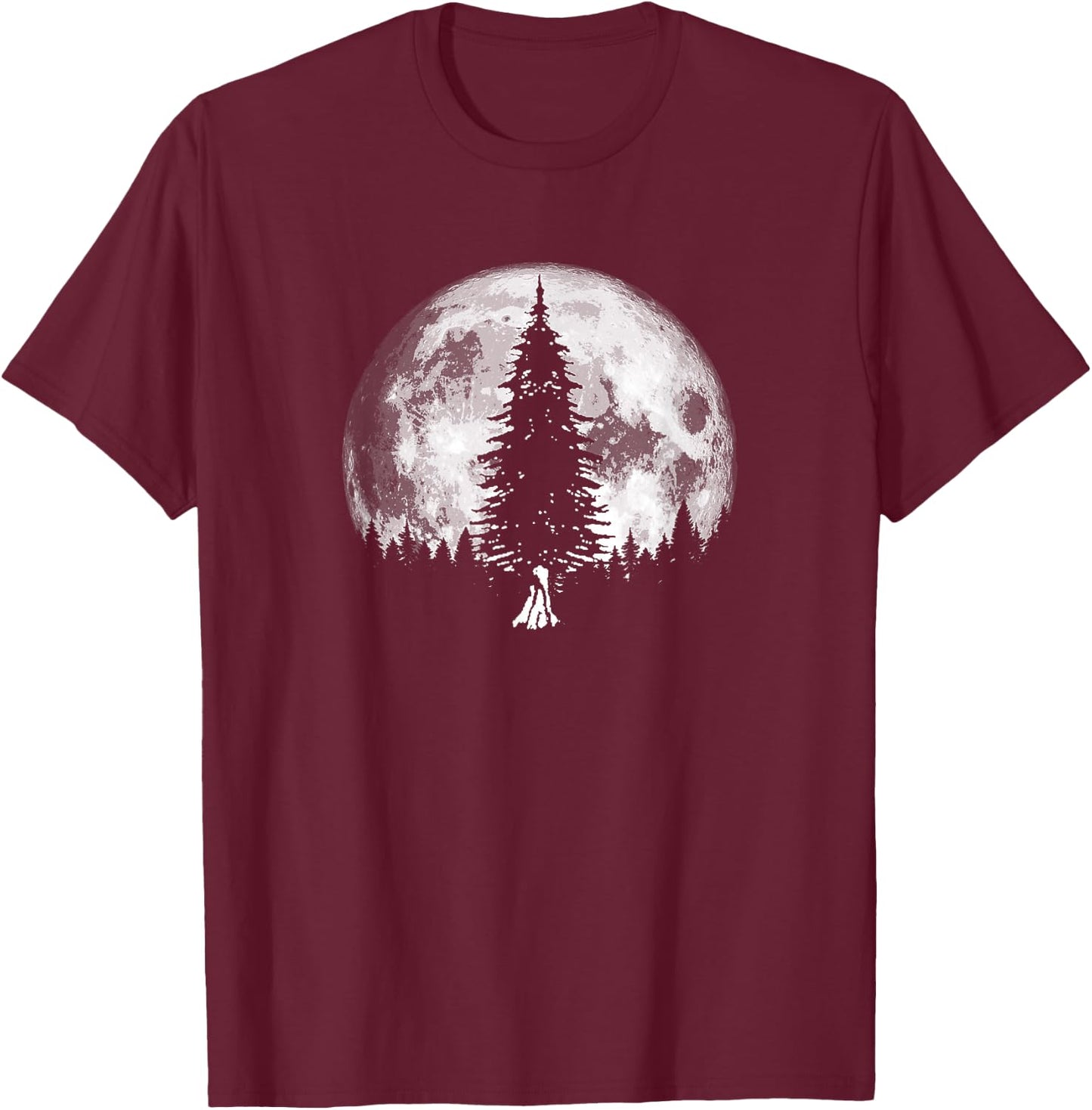 Retro full moon and minimalist pine tree vintage graphic T-Shirt - T-Shirt | Maroon