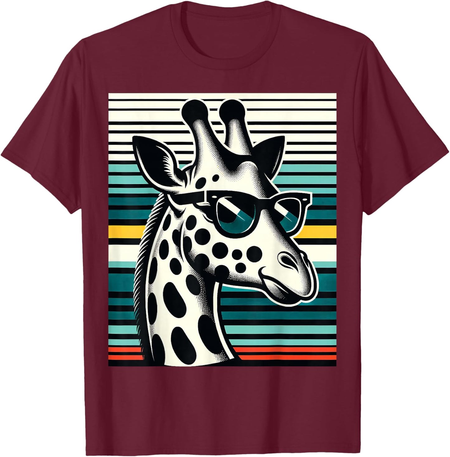 Funny Giraffe Vintage Sunglasses African Animal Lover T-Shirt - T-Shirt | Maroon
