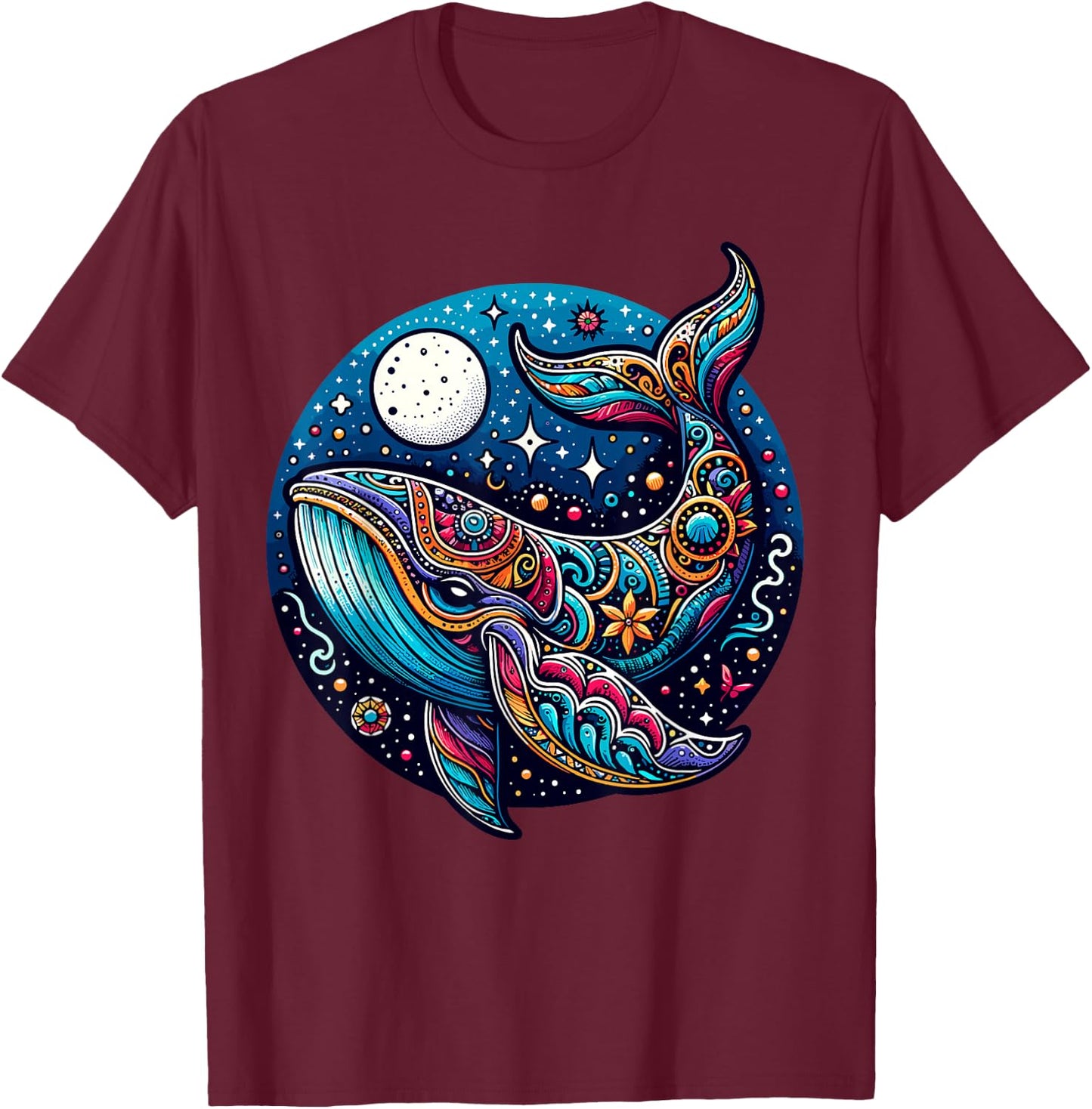 Celestial Cosmic Boho Blue Whale T-Shirt - T-Shirt | Maroon