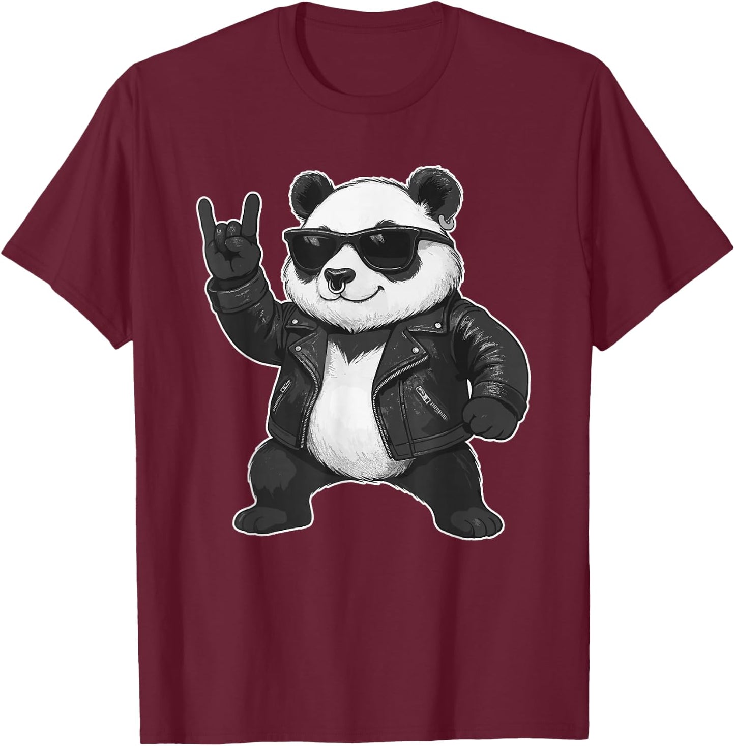 Panda & Rock Music, Rock Hand, Kids & Boys, Funny Rocker T-Shirt - T-Shirt | Maroon