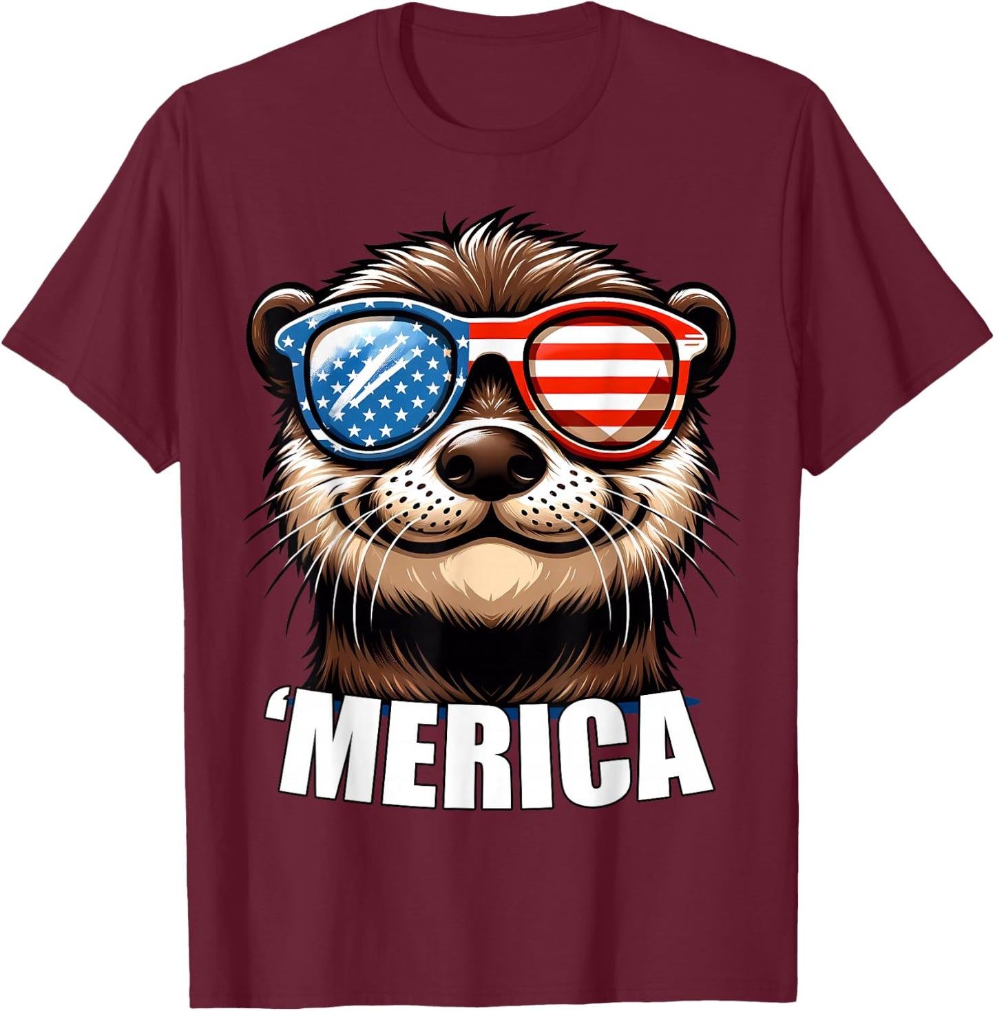 Merica River Otter Funny American Patriotic USA 4th of July T-Shirt - T-Shirt | Maroon
