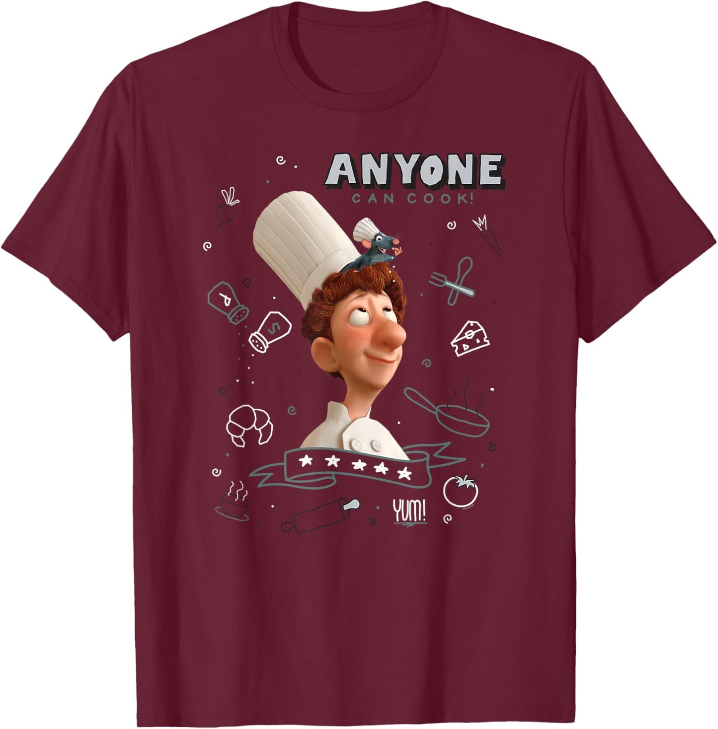 Disney Pixar Ratatouille Remy & Linguini Anyone Can Cook , blue T-Shirt - T-Shirt | Maroon