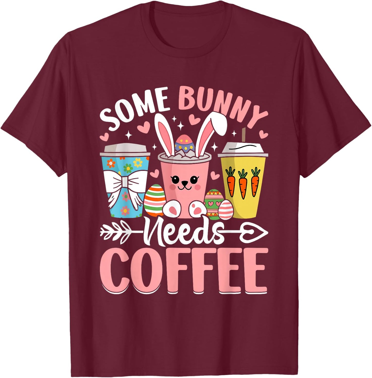 Cute Easter Bunny Coffee Lovers T-Shirt - T-Shirt | Maroon