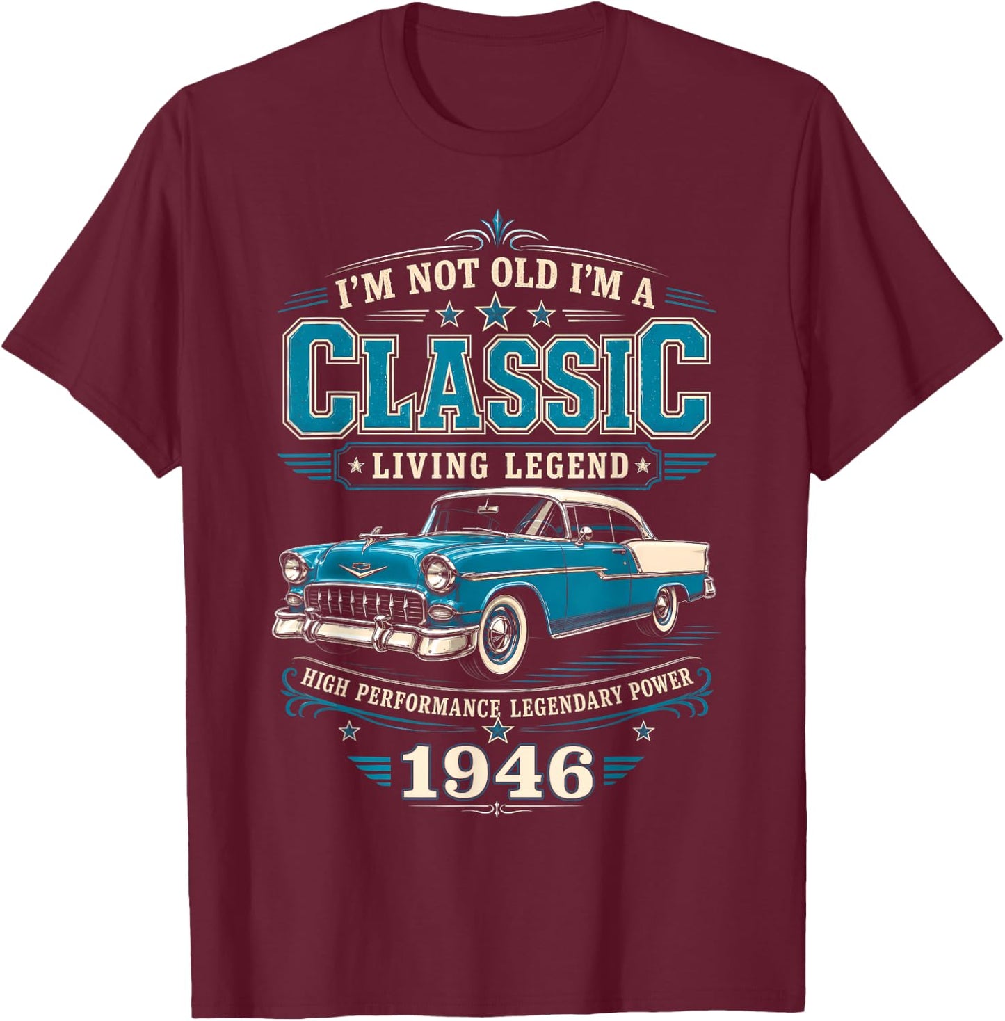 80 Year Old Classic Car 1946 Limited Edition 80th Birthday T-Shirt - T-Shirt | Maroon