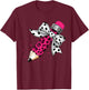 Back To School, Coquette Dalmatian Dots Print Bow Pencil T-Shirt - T-Shirt | Maroon