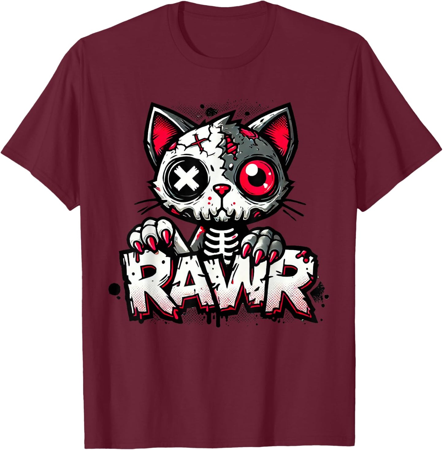Dystopian Zombie Kitten T-Shirt - T-Shirt | Maroon