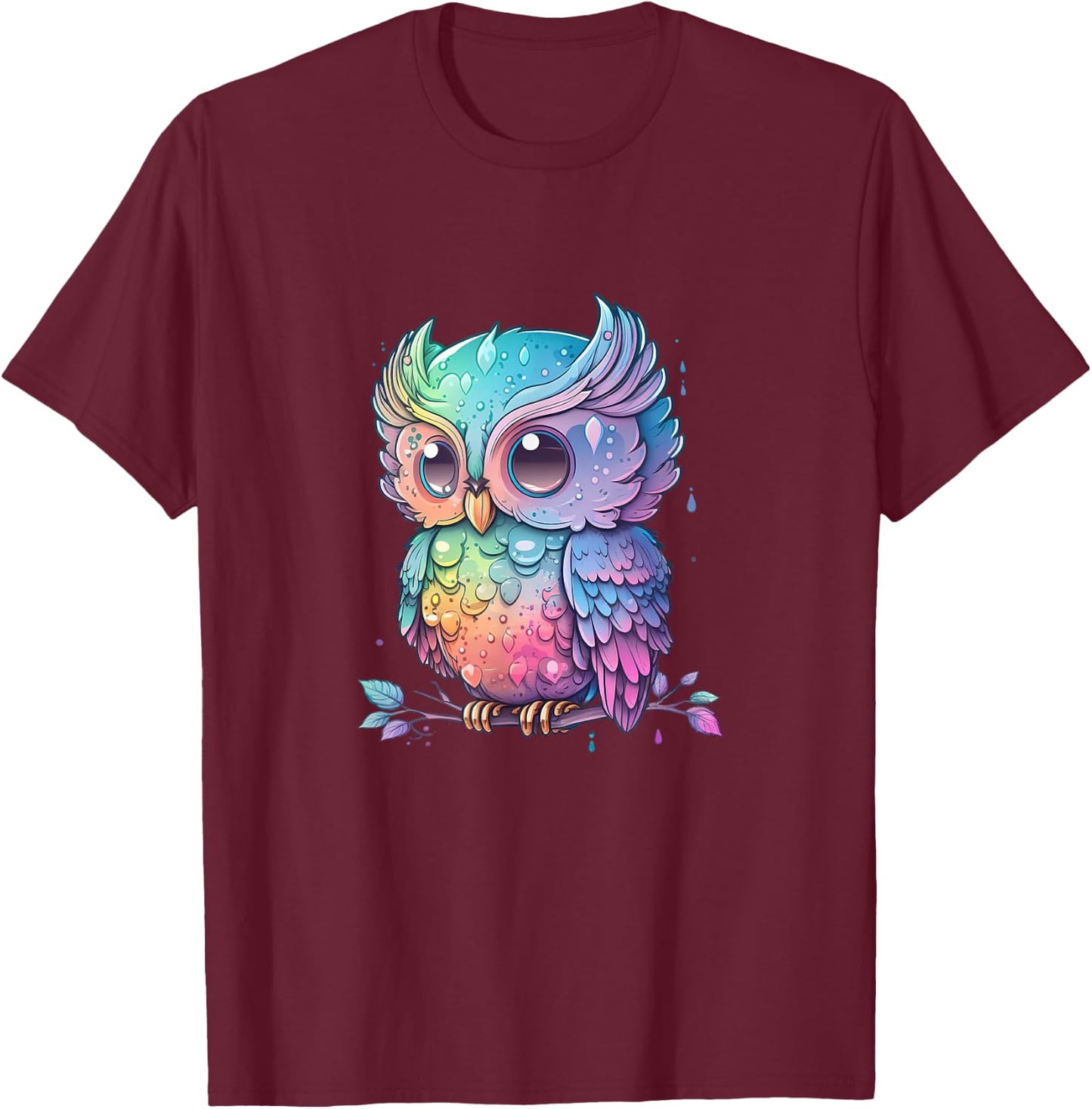 Bunte Eule mit großen Augen T-Shirt - T-Shirt | Maroon