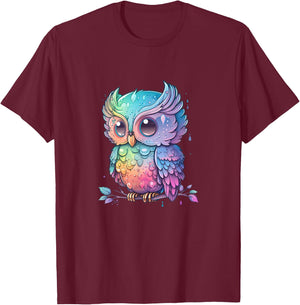 Bunte Eule mit großen Augen T-Shirt - T-Shirt | Maroon
