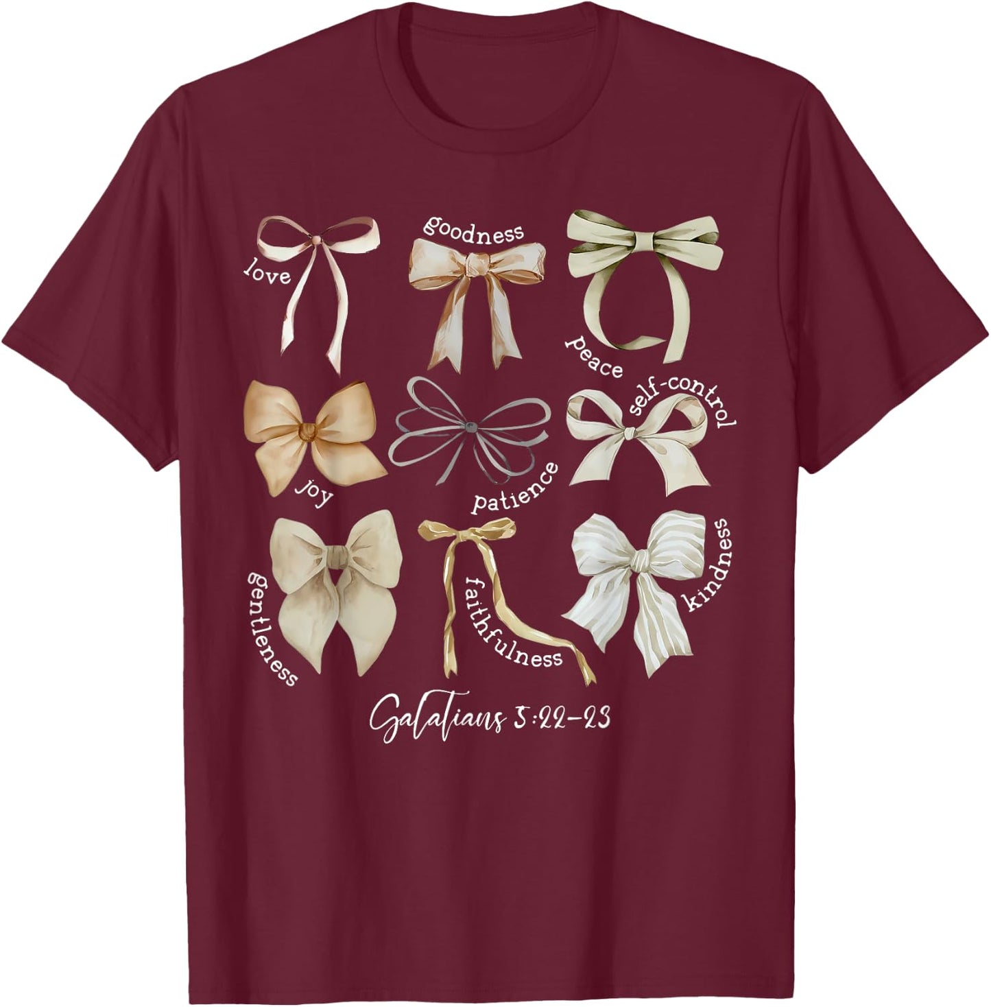 Coquette Bow Christian Fruit of the Spirit Bible Verse Jesus T-Shirt - T-Shirt | Maroon