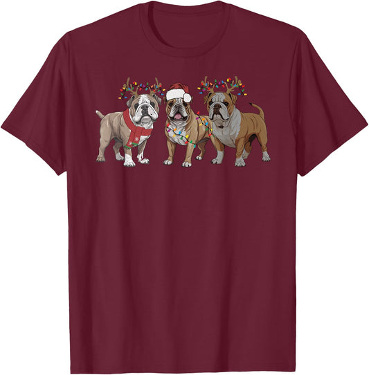 English Bulldog Christmas New Year Dog Mom Dad Kids Family T-Shirt - T-Shirt | Maroon