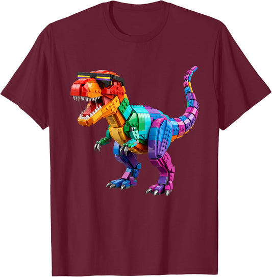 Master Builder Boys Kids Building Bricks Toys Dinosaur T-Rex T-Shirt - T-Shirt | Maroon