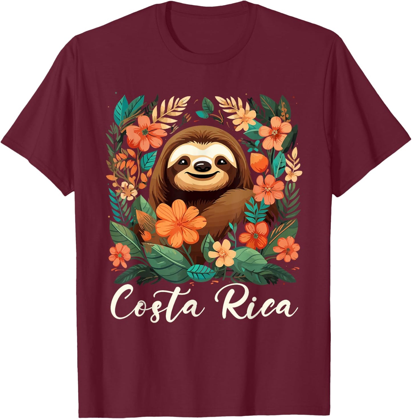 Costa Rica Tropical Sloth T-Shirt - T-Shirt | Maroon