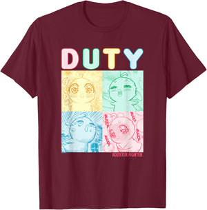 Rooster Fighter Duty Piyoko Colorful Panels Manga Poster T-Shirt - T-Shirt | Maroon