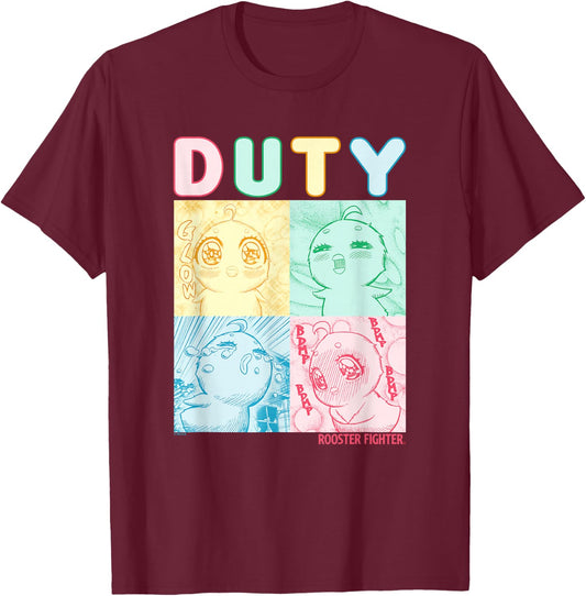 Rooster Fighter Duty Piyoko Colorful Panels Manga Poster T-Shirt - T-Shirt | Maroon