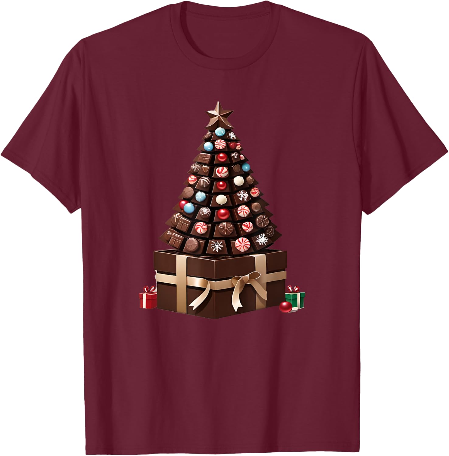 Box of Chocolates Christmas Tree T-Shirt - T-Shirt | Maroon