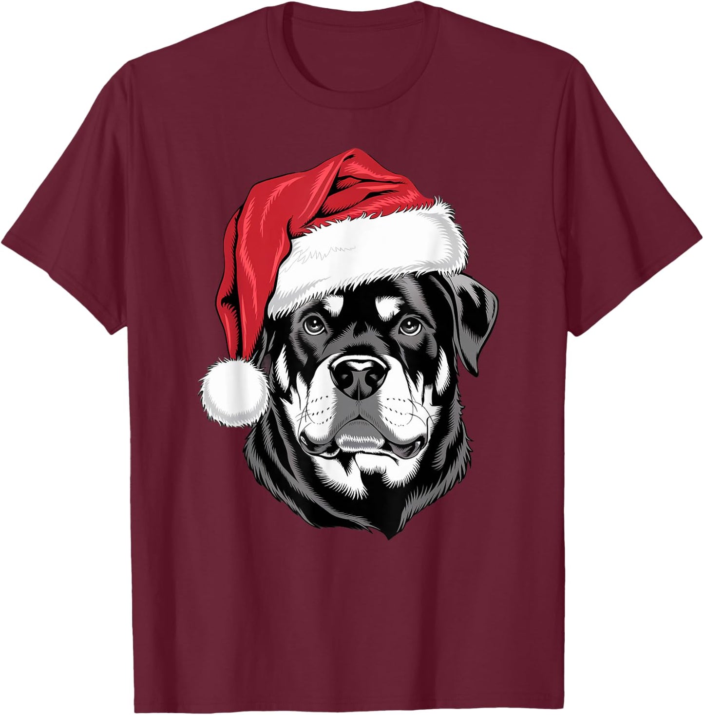 Joyful Rottie Santa Dog on Rottweiler Christmas T-Shirt - T-Shirt | Maroon