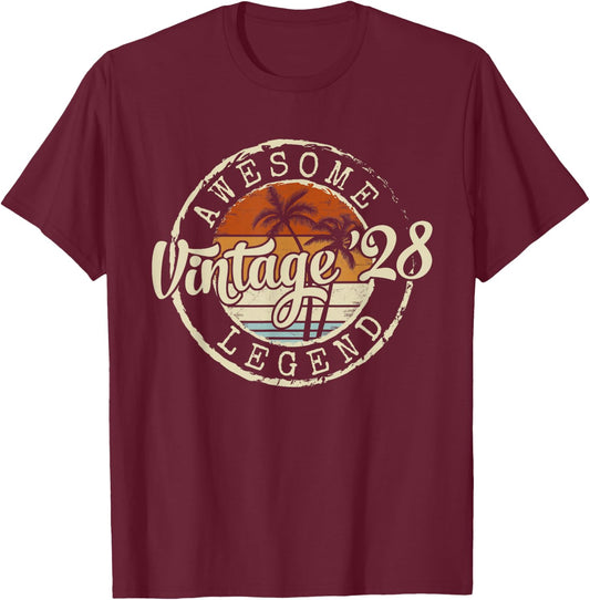 Vintage 1928 98yr 98th Birthday Gifts 98 Years Old T-Shirt - T-Shirt | Maroon