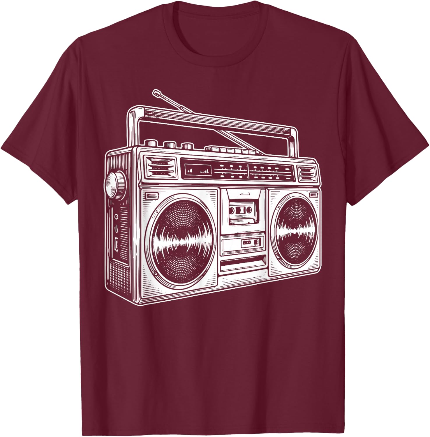 Boombox Line Art R&B Hip Hop Music T-Shirt - T-Shirt | Maroon