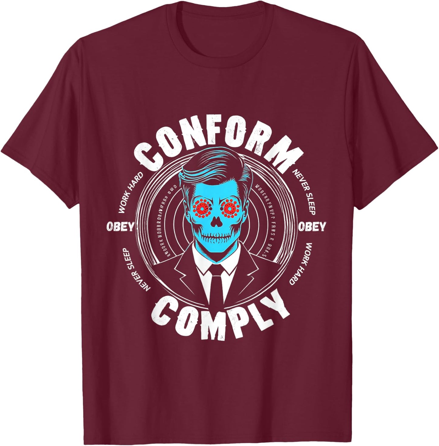 Obey Comply Conform Whatch TV T-Shirt - T-Shirt | Maroon