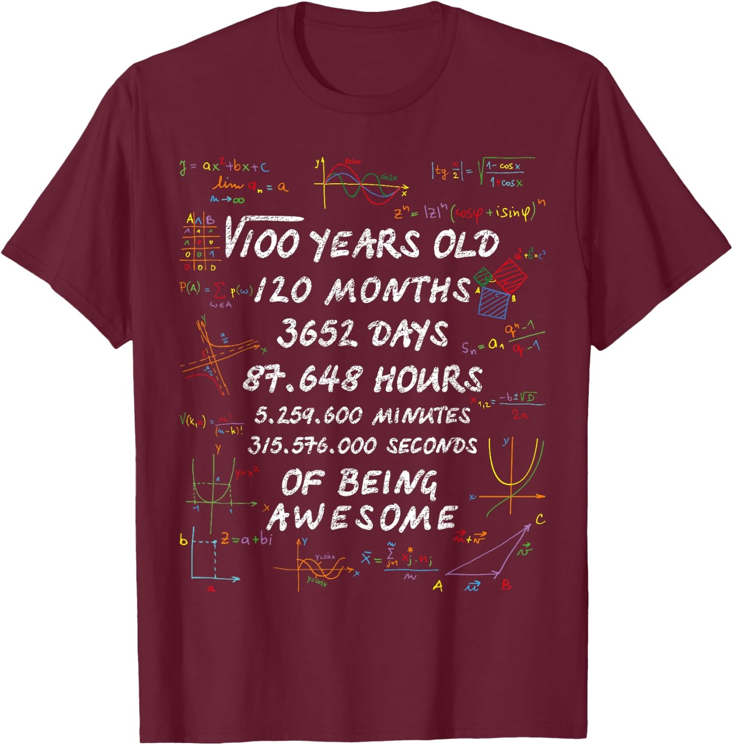 Square Root of 100 10th Birthday 10 Years Old Math Nerd T-Shirt - T-Shirt | Maroon