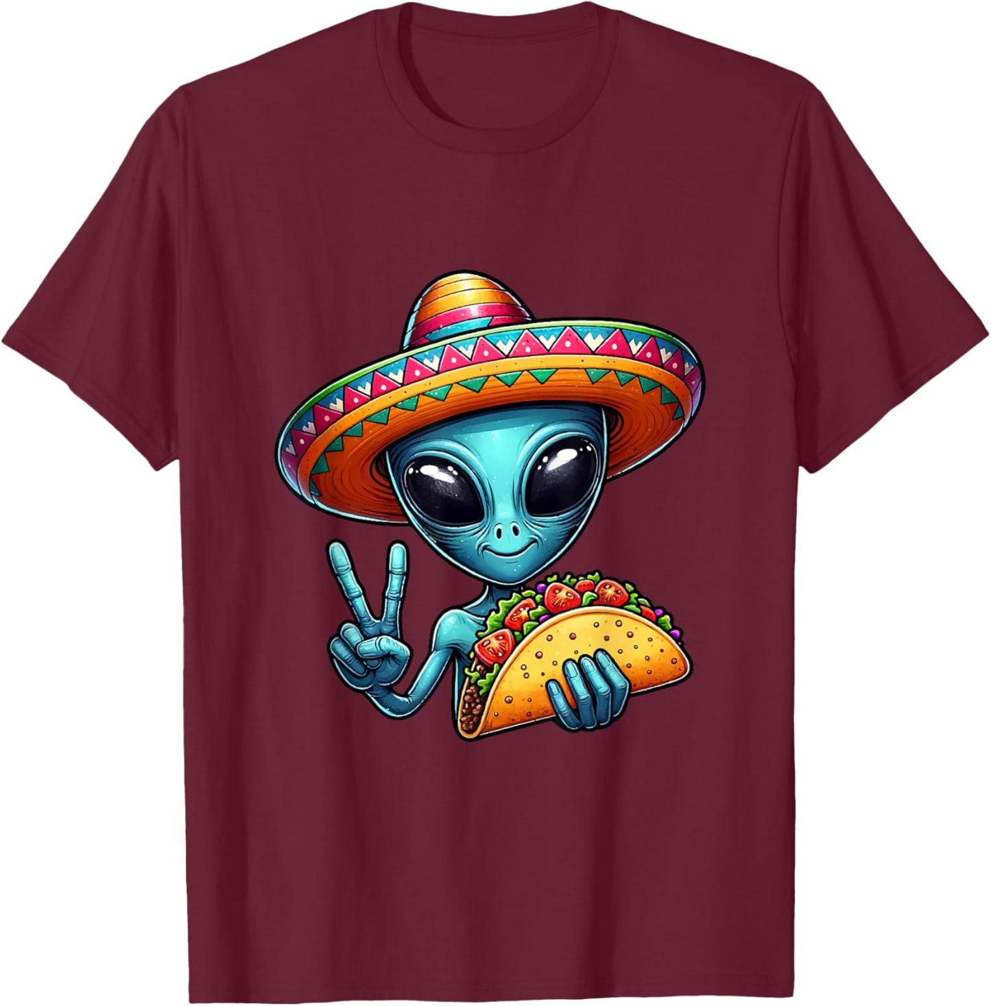 Alien Eating Taco Cinco De Mayo Sombrero Mexican Fiesta T-Shirt - T-Shirt | Maroon