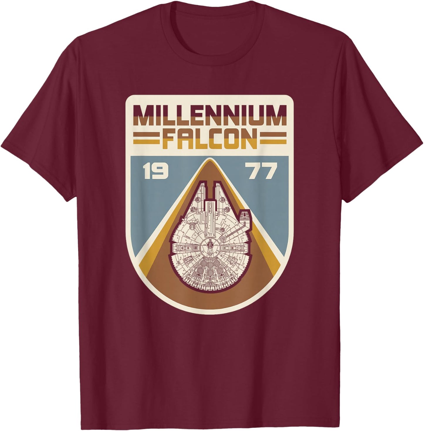 Star Wars Millennium Falcon Vintage 1977 Badge T-Shirt - T-Shirt | Maroon