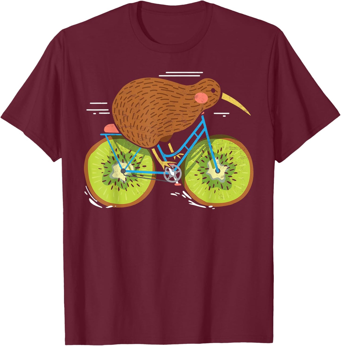 Cycle New Zealand Funny Kiwi on a Bicycle Design Idea T-Shirt - T-Shirt | Maroon