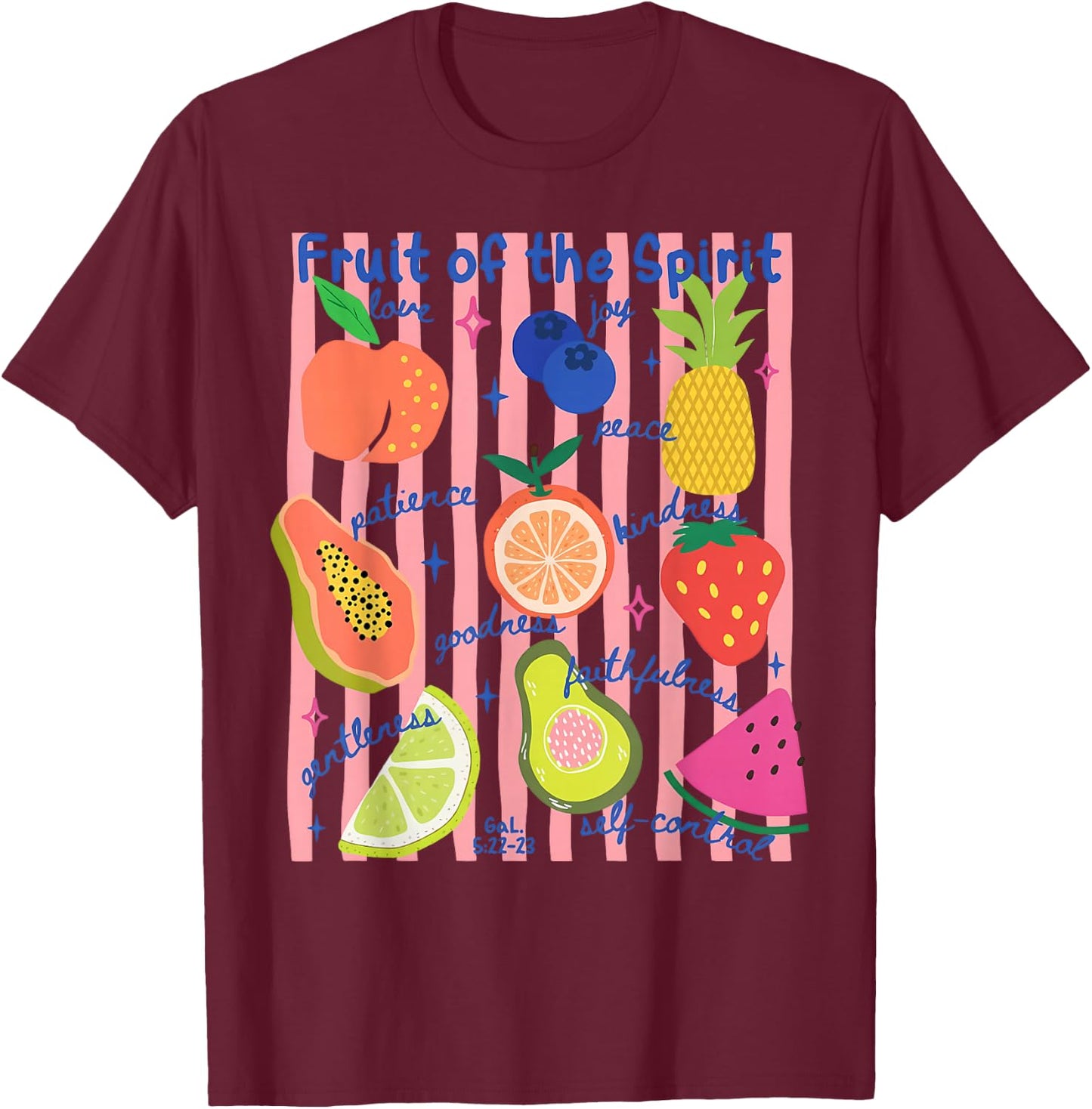 Stripe Fruit of The Spirit Fruit Summer Vacation Christian T-Shirt - T-Shirt | Maroon