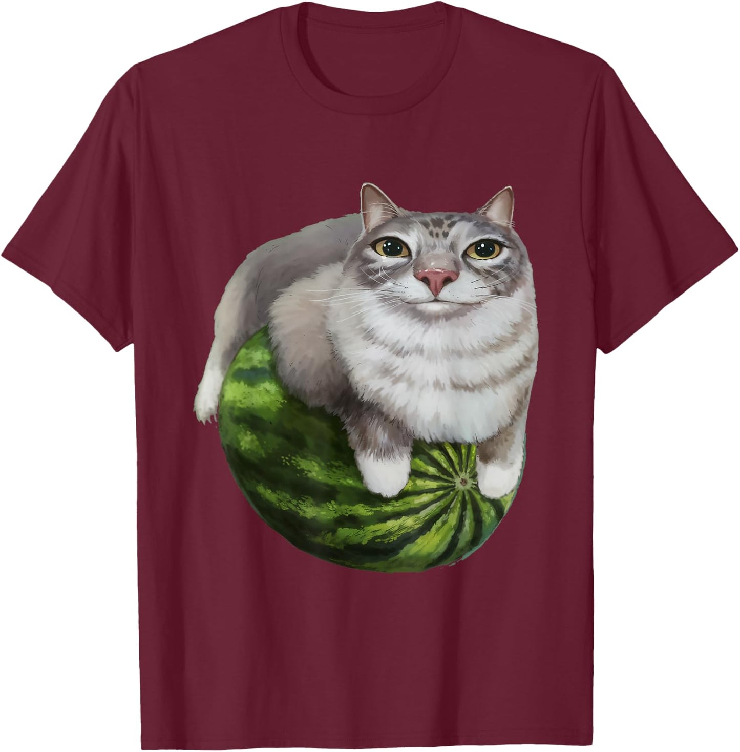 Silly Watermelon Cat Funny Cat Meme - Humor Graphic Anime T-Shirt - T-Shirt | Maroon