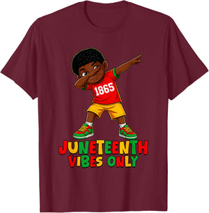 Juneteenth Celebrating 1865 Melanin Brown Skin Boy Kids Teen T-Shirt - T-Shirt | Maroon