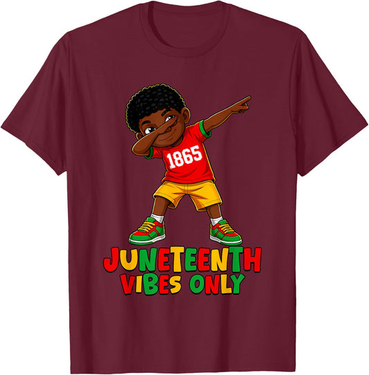 Juneteenth Celebrating 1865 Melanin Brown Skin Boy Kids Teen T-Shirt - T-Shirt | Maroon