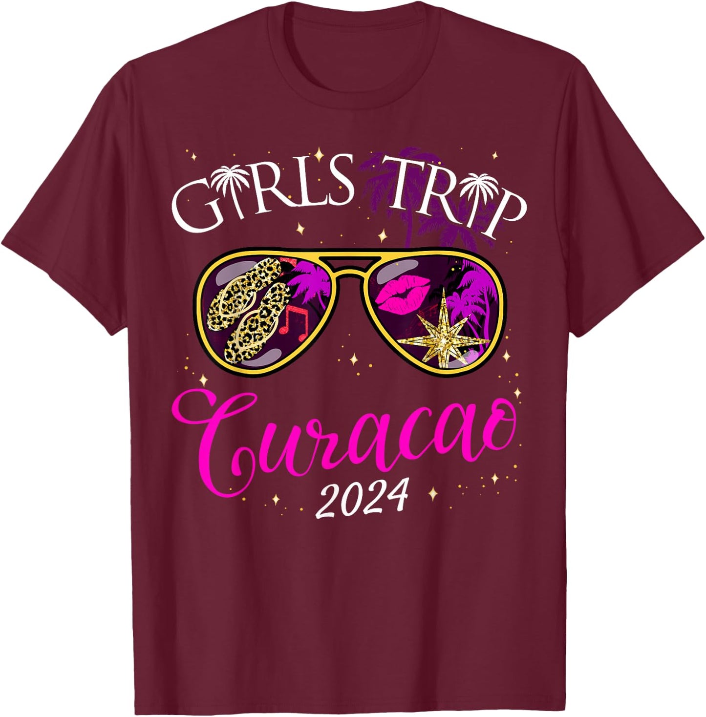 Girls Trip Curacao 2024 For Vacation Birthday Squad T-Shirt - T-Shirt | Maroon