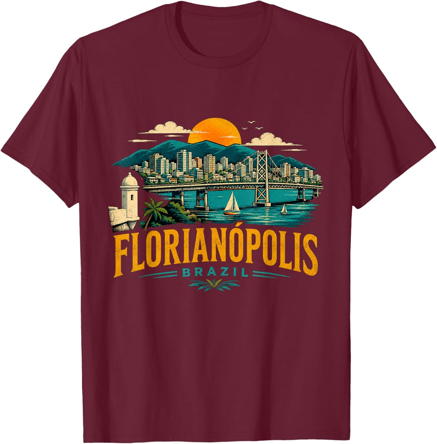 Vintage Florianopolis Brazil Travel Souvenir Landmark Gift T-Shirt - T-Shirt | Maroon