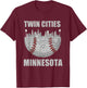 Cool Twin Cities Minnesota MN Baseball Skyline T-Shirt - T-Shirt | Maroon