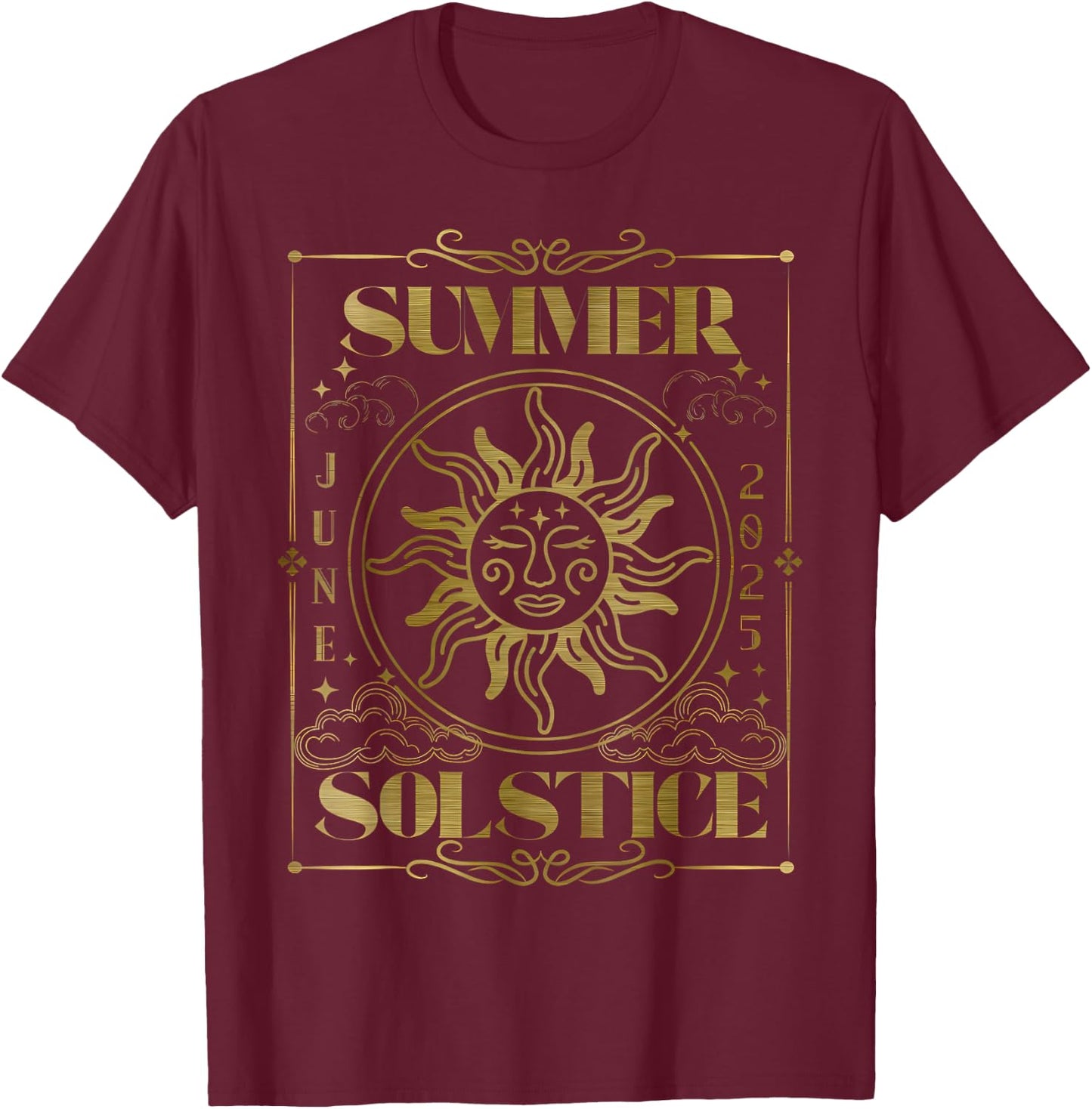 Summer Solstice Mystical Celestial Sun Festival Astrology T-Shirt - T-Shirt | Maroon