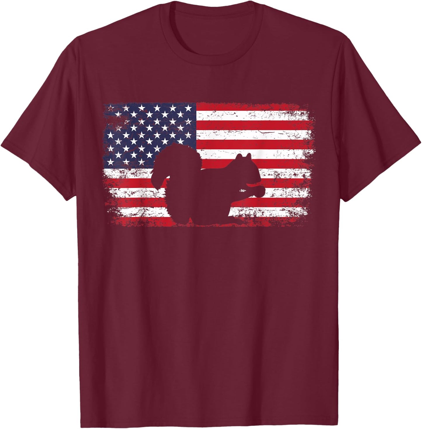 Patriotic Squirrel American Flag Cool Wild Lover Animals Fun Women Kids Men T-Shirt - T-Shirt | Maroon