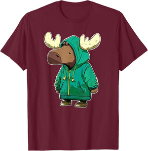 Cute Moose in a Jacket Very Cold Funny T-Shirt - T-Shirt | Maroon