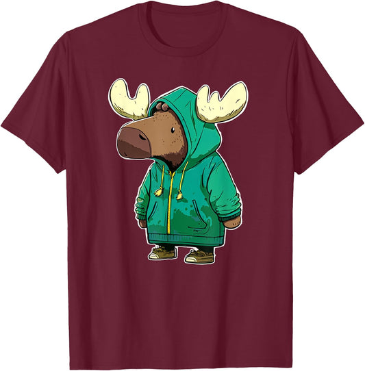 Cute Moose in a Jacket Very Cold Funny T-Shirt - T-Shirt | Maroon