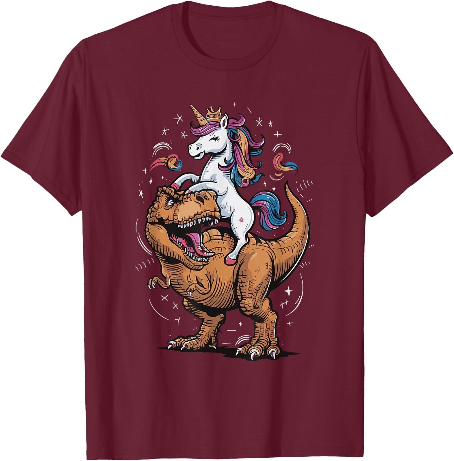 Unicorn Riding T Rex T-Shirt - T-Shirt | Maroon