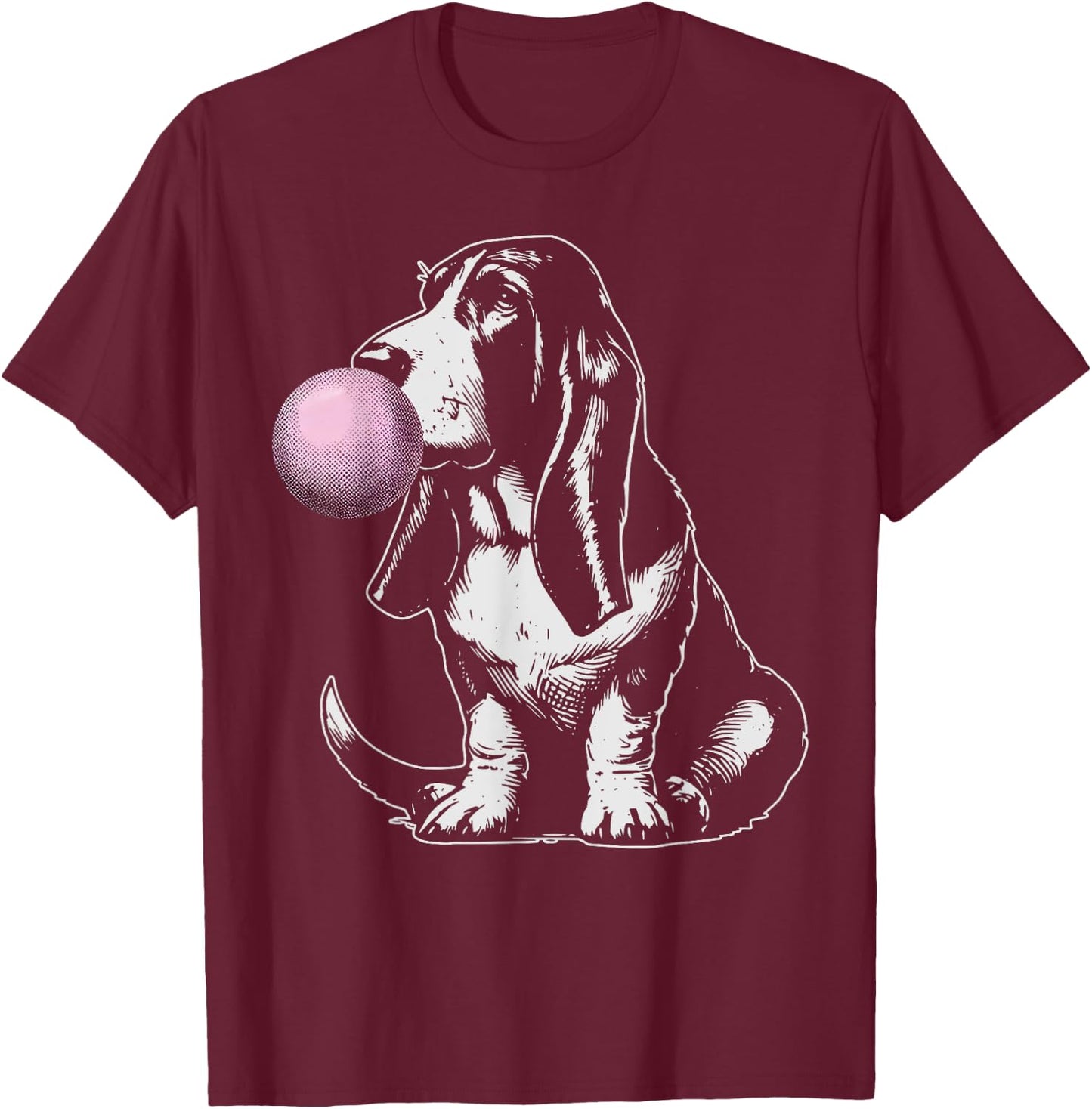 Vintage Dog Basset Hound Bubble Gum Graphic Owner Dog Lover T-Shirt - T-Shirt | Maroon