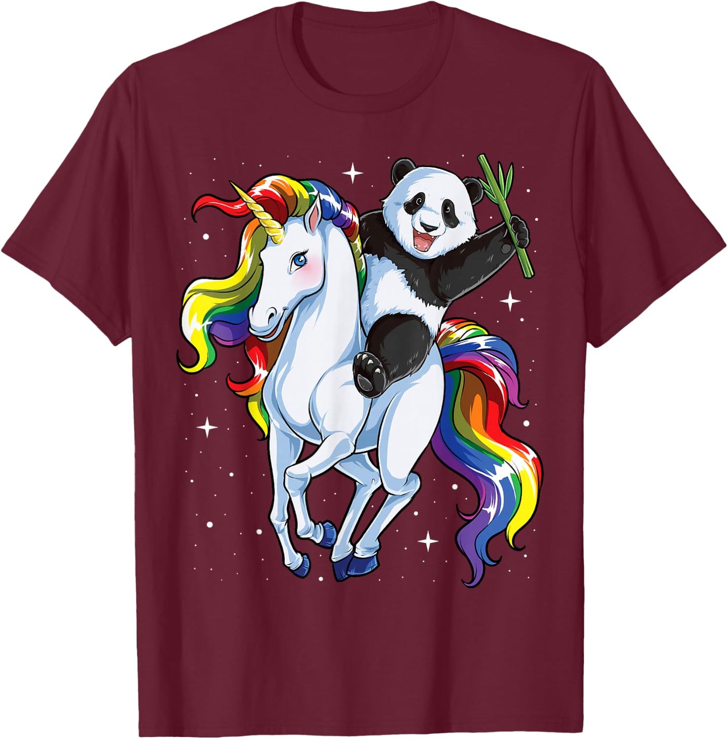 Panda Riding Unicorn Pandicorn Girls Kids Women Rainbow Gift T-Shirt - T-Shirt | Maroon
