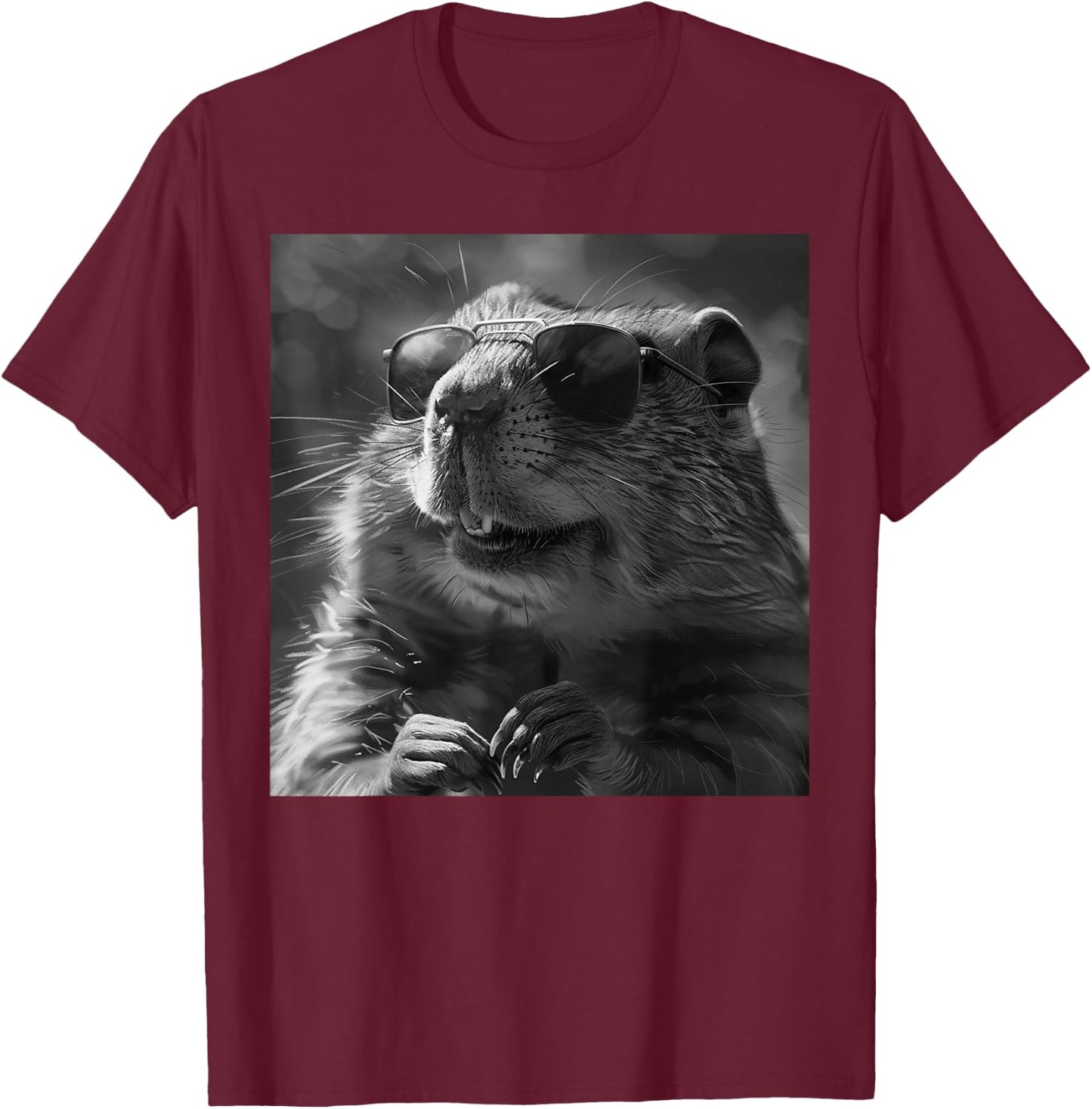 Groundhog Cheekily Laughs, Funny Animal, Groundhog Funny , Black, S T-Shirt - T-Shirt | Maroon