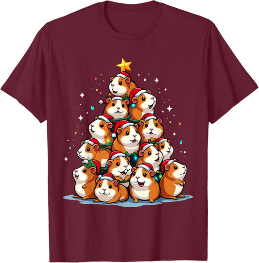 Guinea Pig Christmas Tree Funny Cavy Holiday T-Shirt - T-Shirt | Maroon