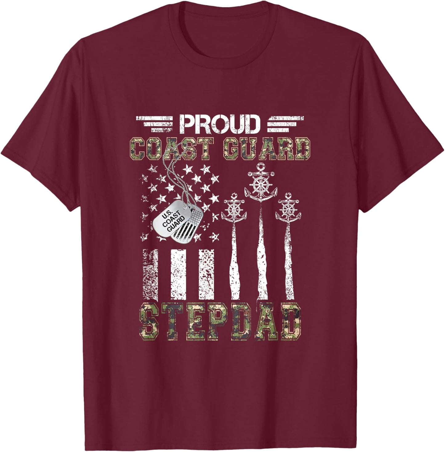 Proud Coast Guard Stepdad US Coast Guard Graduation Stepdad T-Shirt - T-Shirt | Maroon