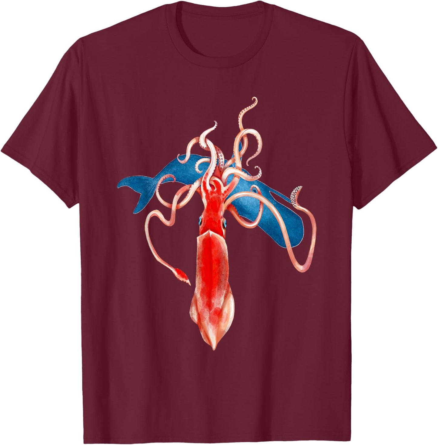 Fun Ocean Sea Animals Giant Squid vs Whale T-Shirt - T-Shirt | Maroon