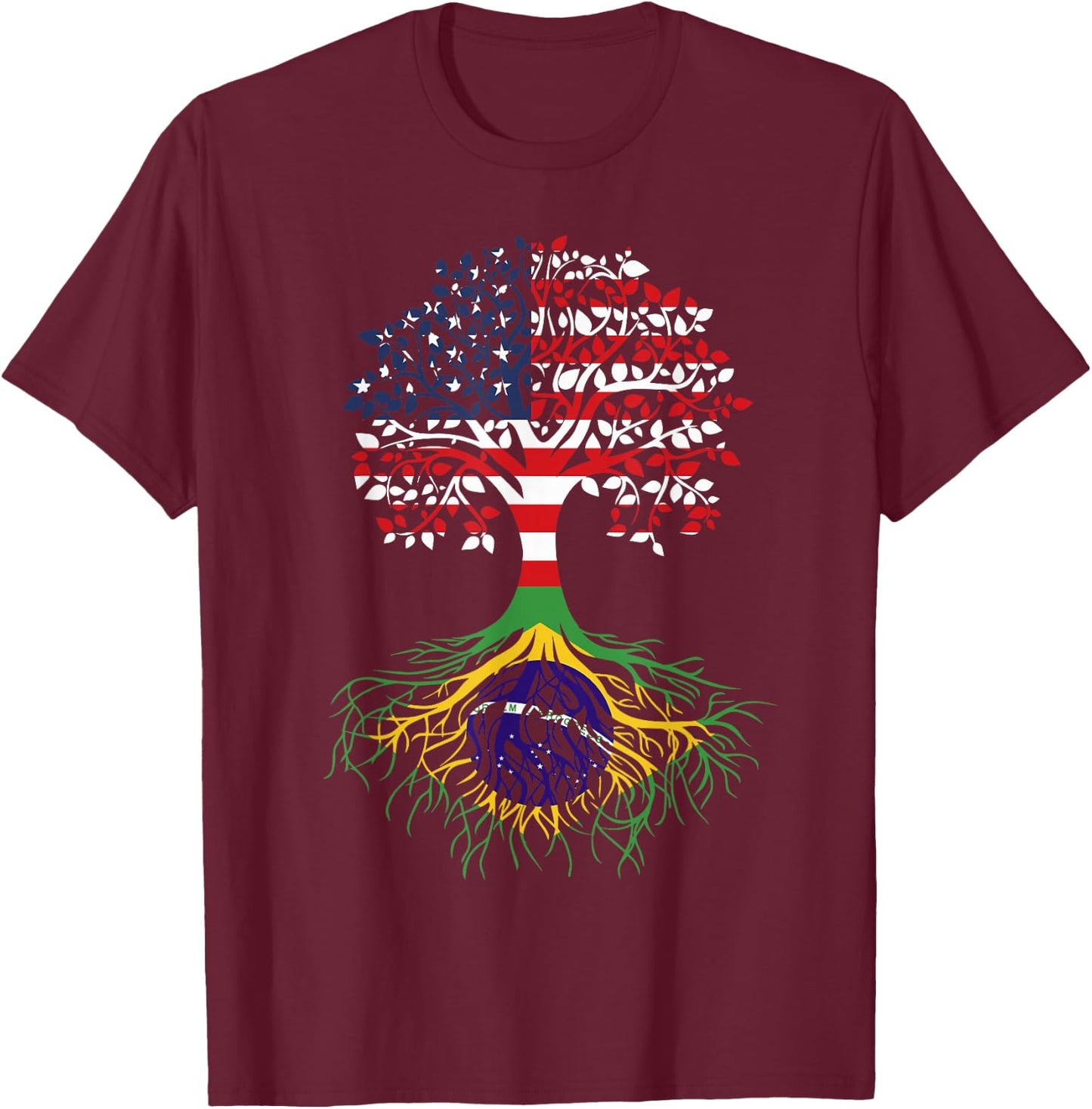 Brazilian Roots American Grown Tree Flag T-Shirt - T-Shirt | Maroon