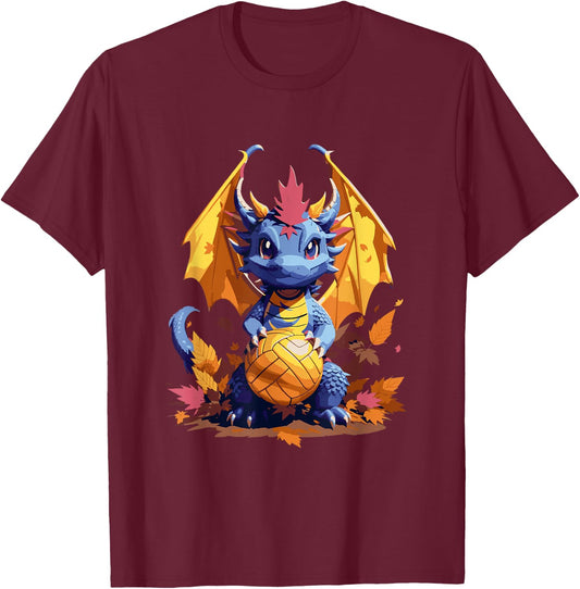 Dragon Volleyball Player Colorful Autumn Themed Sports T-Shirt - T-Shirt | Maroon