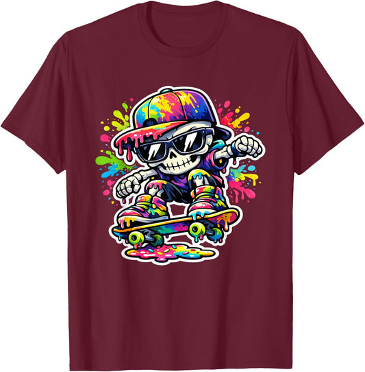 Retro Skate Kleidung für Herren Kinder Skater Jungen Y2K Graffiti T-Shirt - T-Shirt | Maroon