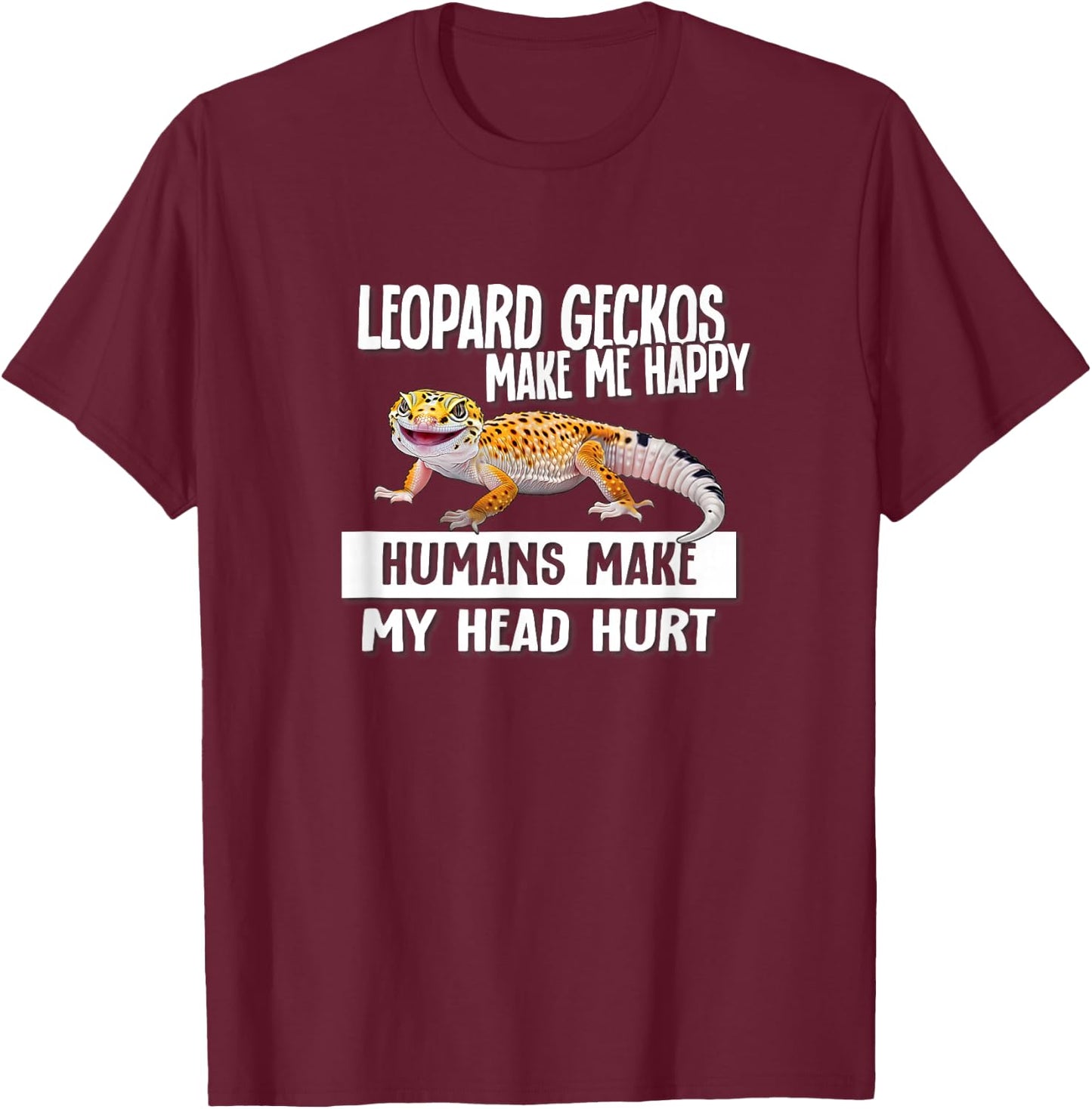 Kids Boys Girls Reptile Make Me Happy Leopard Gecko Lover T-Shirt - T-Shirt | Maroon